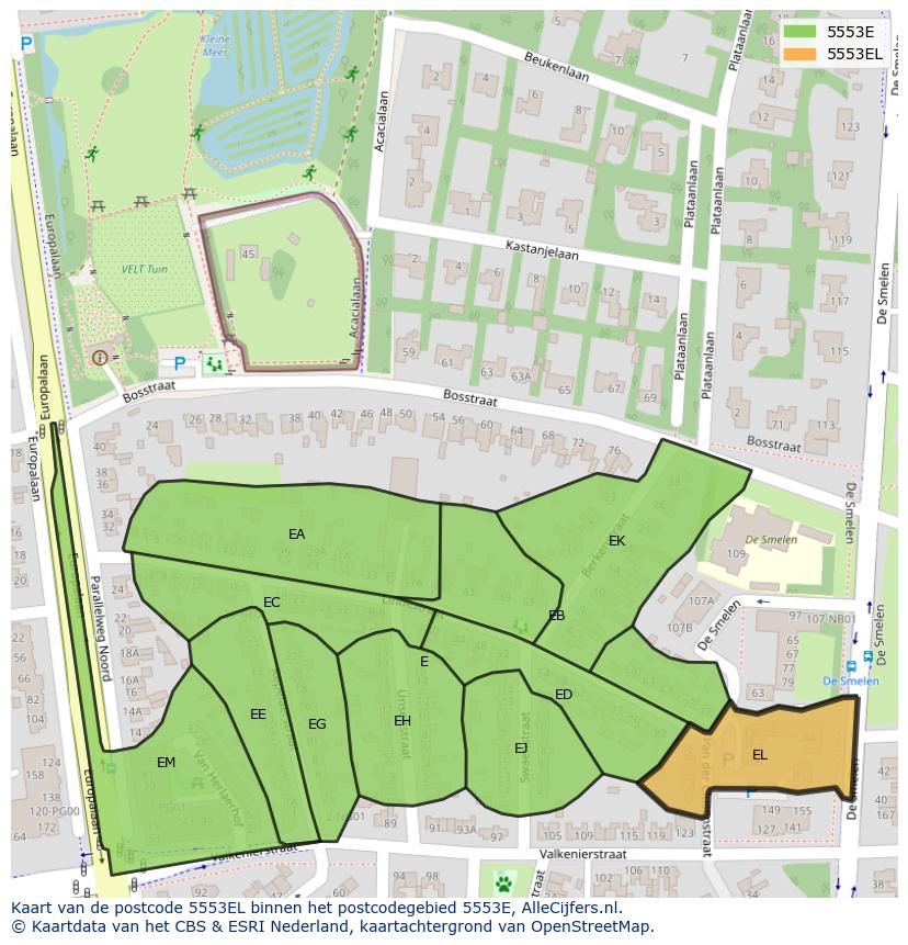 Afbeelding van het postcodegebied 5553 EL op de kaart.