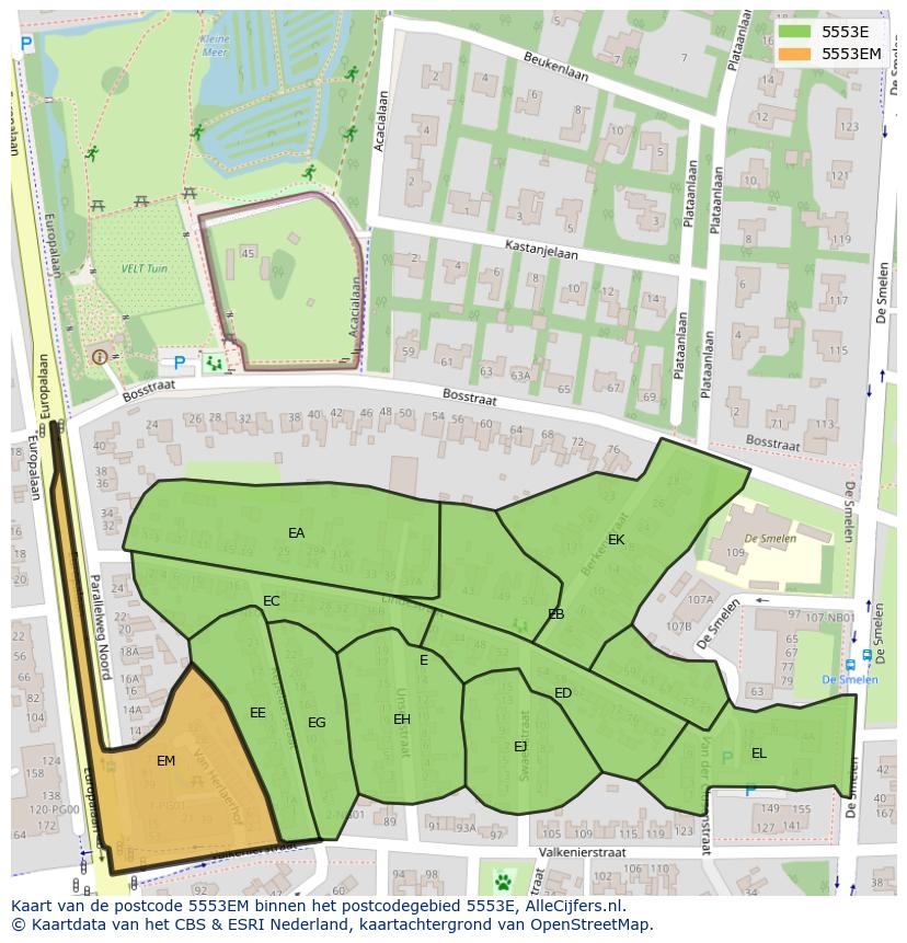 Afbeelding van het postcodegebied 5553 EM op de kaart.