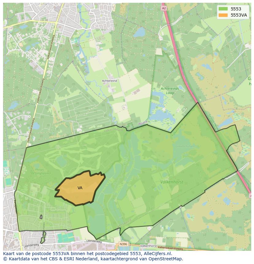 Afbeelding van het postcodegebied 5553 VA op de kaart.