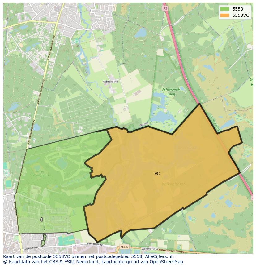 Afbeelding van het postcodegebied 5553 VC op de kaart.