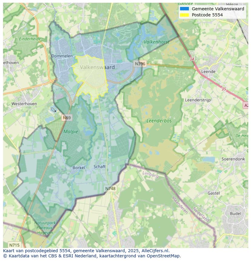 Afbeelding van het postcodegebied 5554 op de kaart.
