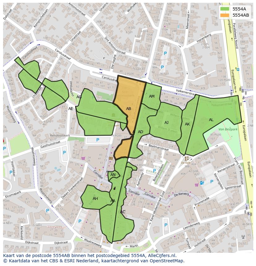 Afbeelding van het postcodegebied 5554 AB op de kaart.