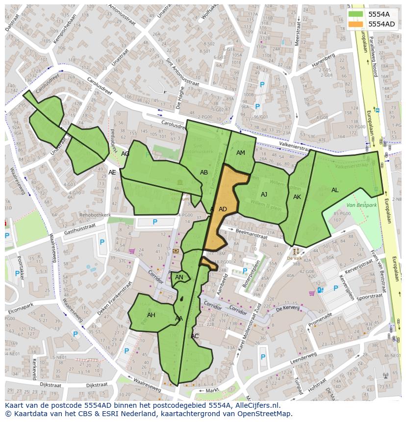 Afbeelding van het postcodegebied 5554 AD op de kaart.