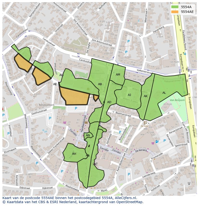Afbeelding van het postcodegebied 5554 AE op de kaart.