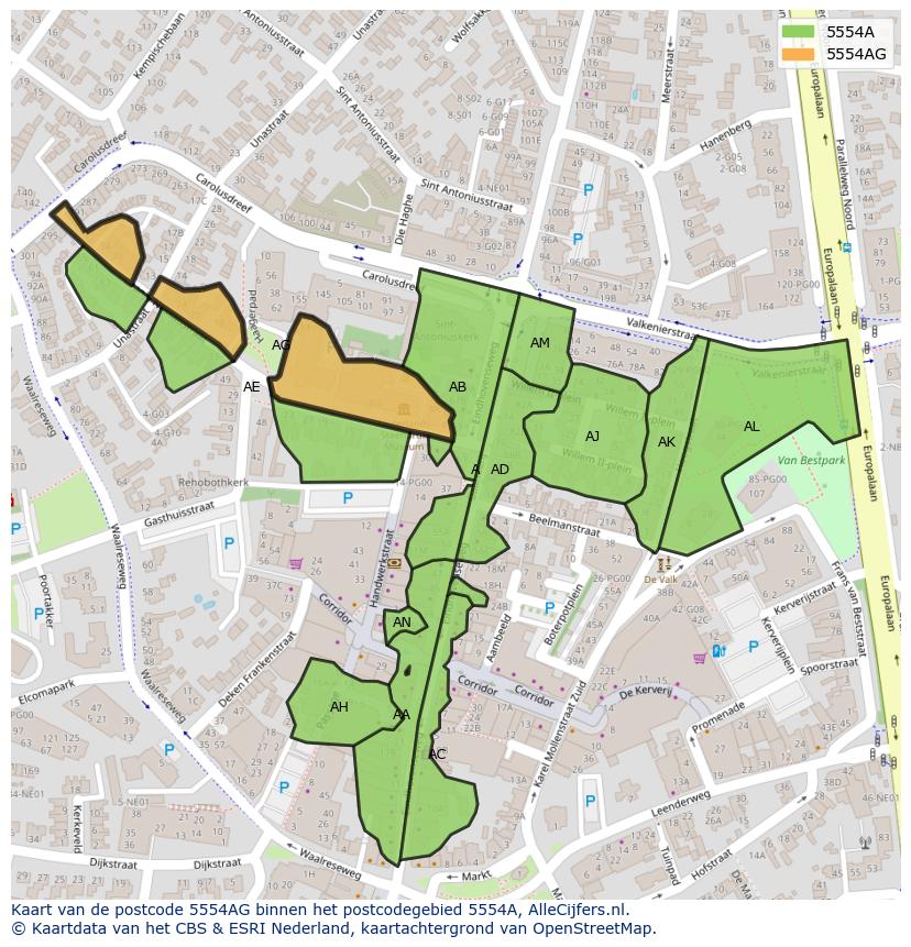 Afbeelding van het postcodegebied 5554 AG op de kaart.