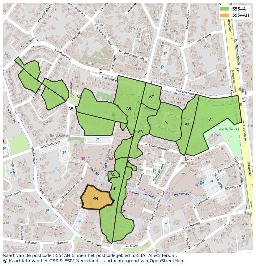 Afbeelding van het postcodegebied 5554 AH op de kaart.
