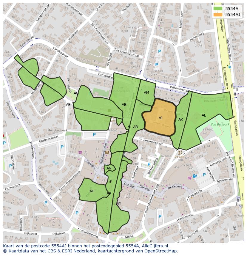 Afbeelding van het postcodegebied 5554 AJ op de kaart.
