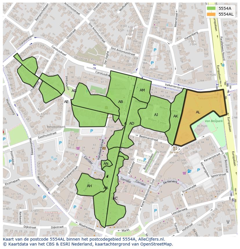 Afbeelding van het postcodegebied 5554 AL op de kaart.