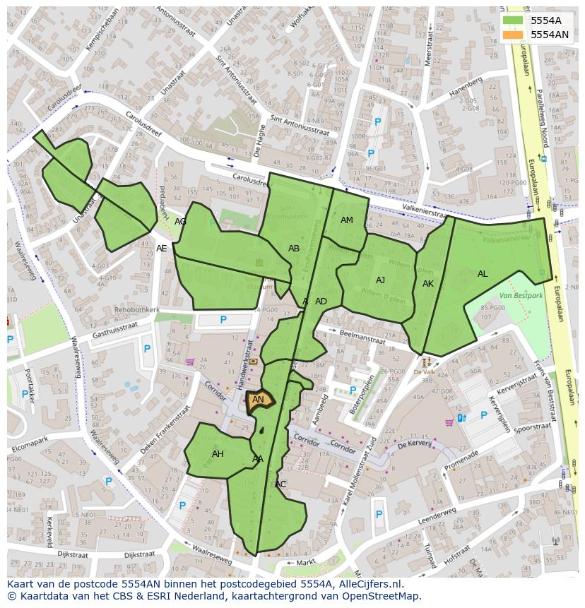 Afbeelding van het postcodegebied 5554 AN op de kaart.