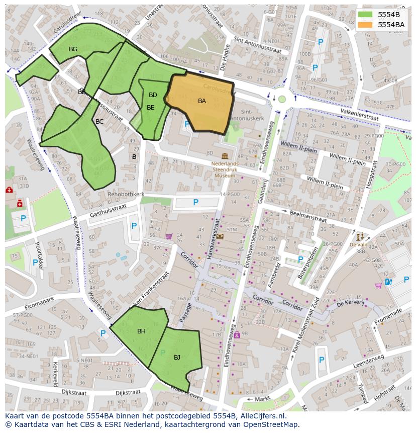 Afbeelding van het postcodegebied 5554 BA op de kaart.