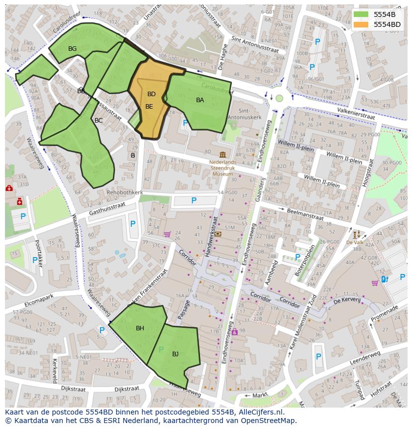 Afbeelding van het postcodegebied 5554 BD op de kaart.