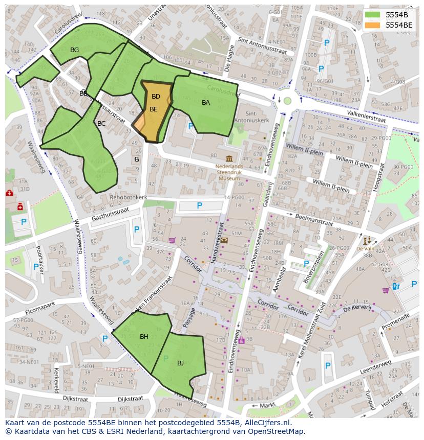 Afbeelding van het postcodegebied 5554 BE op de kaart.