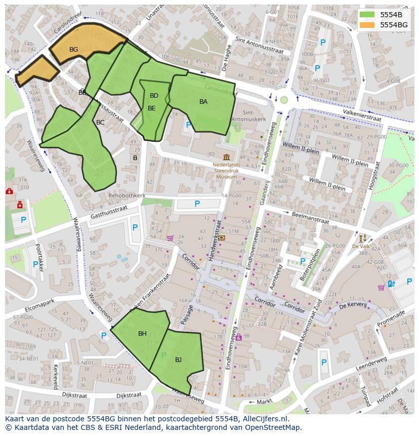 Afbeelding van het postcodegebied 5554 BG op de kaart.