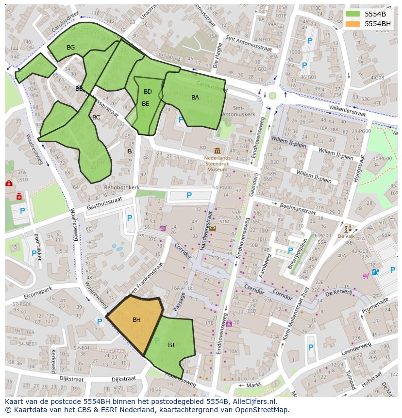 Afbeelding van het postcodegebied 5554 BH op de kaart.