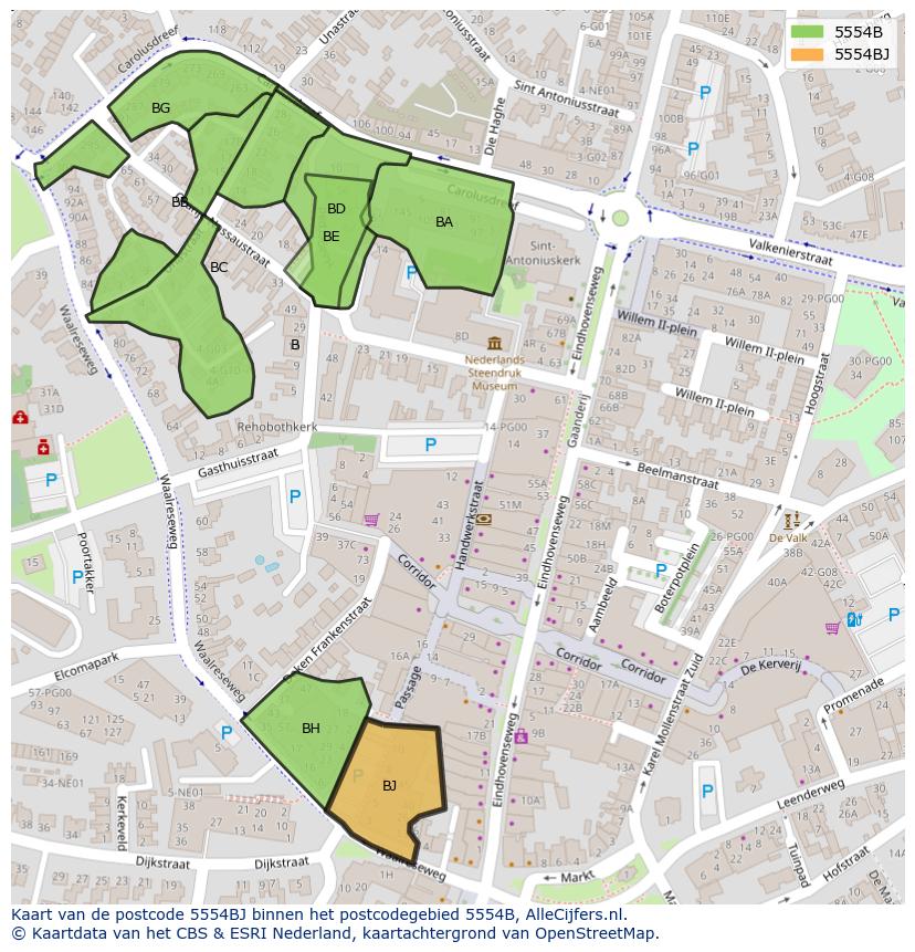 Afbeelding van het postcodegebied 5554 BJ op de kaart.