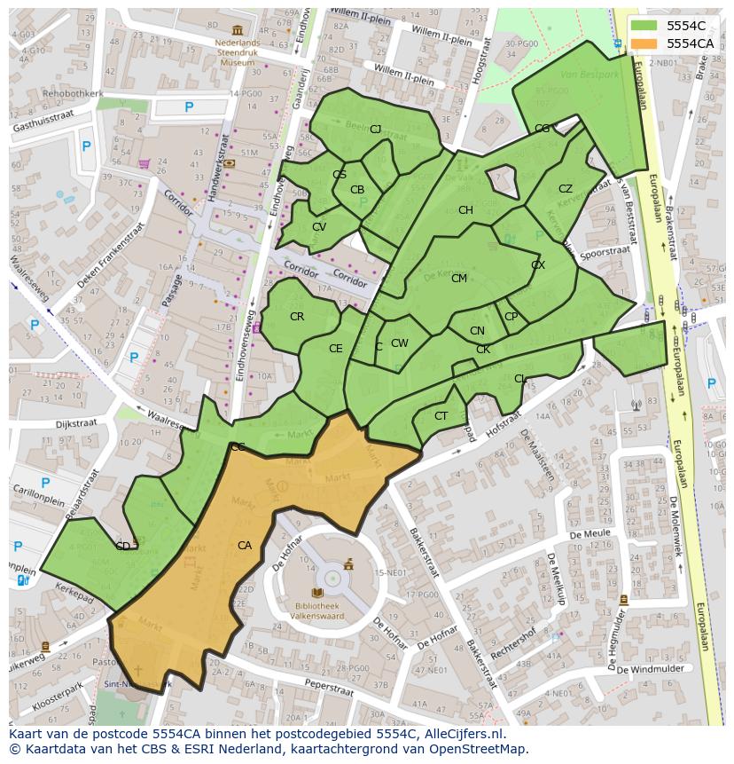 Afbeelding van het postcodegebied 5554 CA op de kaart.