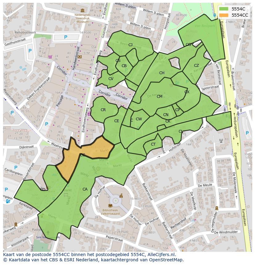 Afbeelding van het postcodegebied 5554 CC op de kaart.