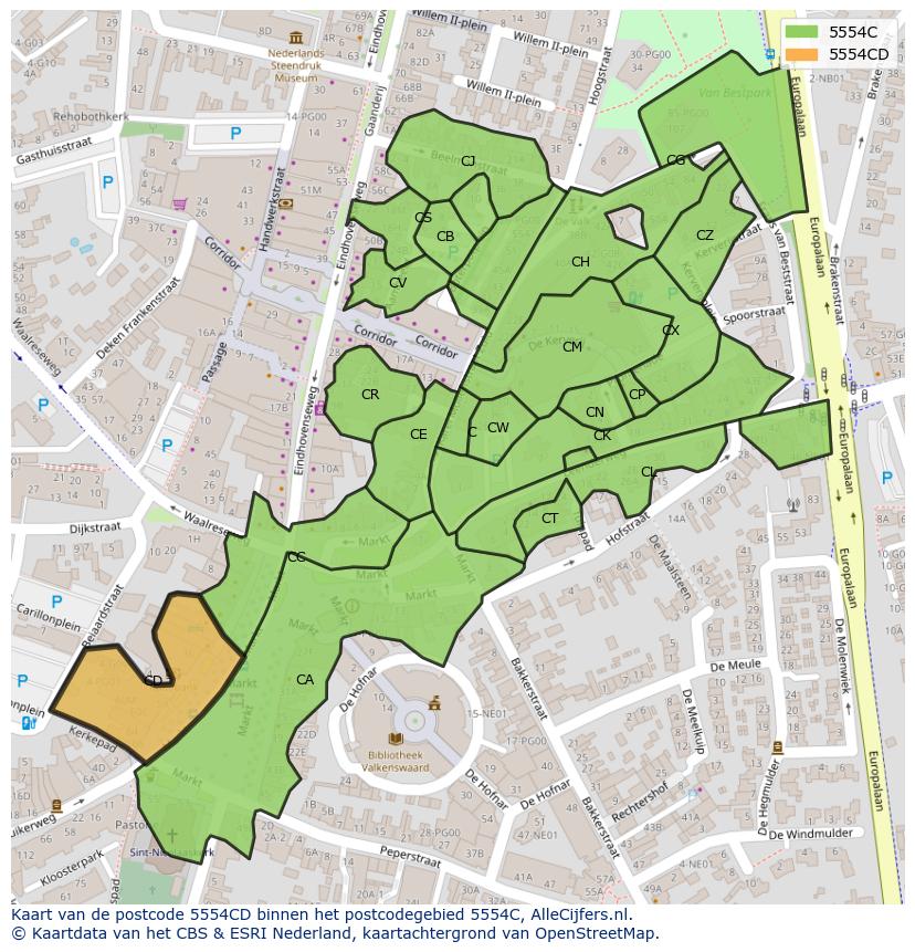 Afbeelding van het postcodegebied 5554 CD op de kaart.