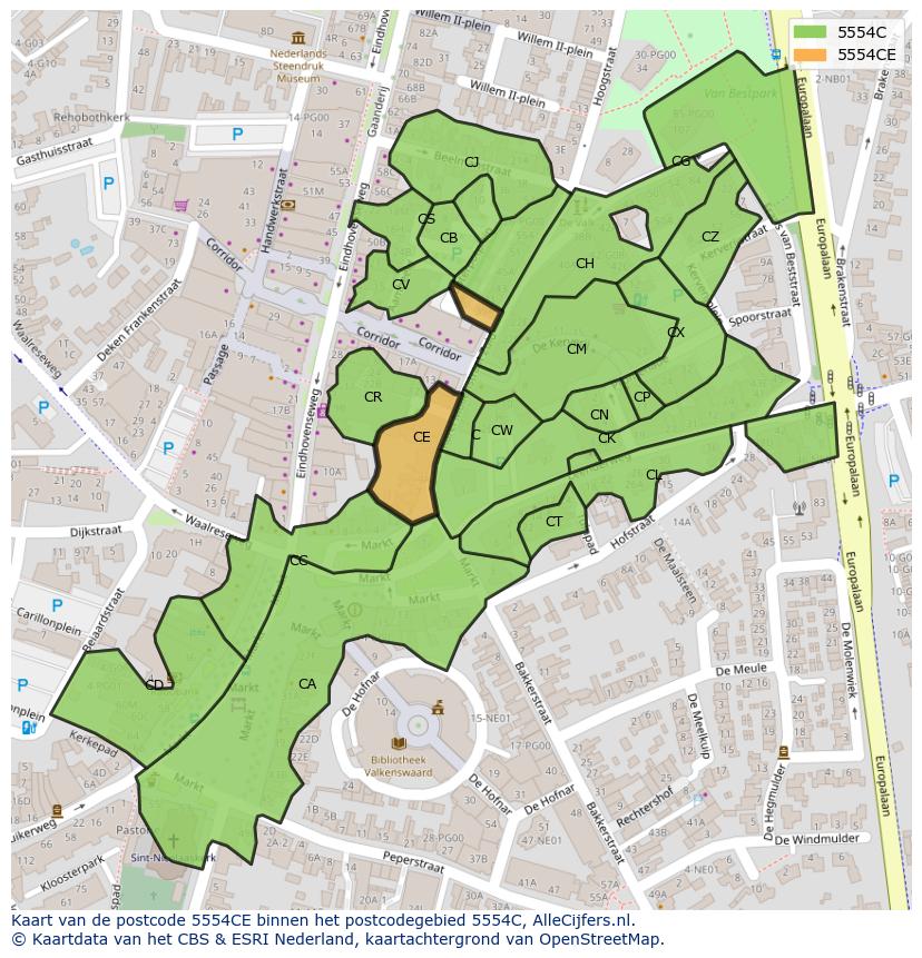 Afbeelding van het postcodegebied 5554 CE op de kaart.