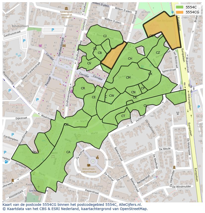 Afbeelding van het postcodegebied 5554 CG op de kaart.