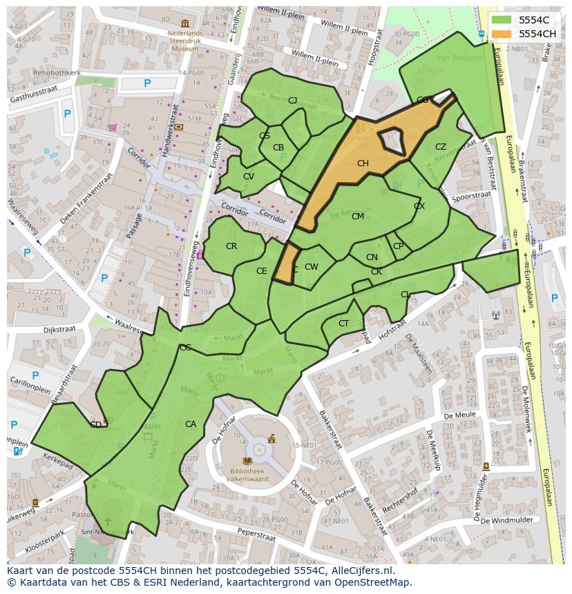 Afbeelding van het postcodegebied 5554 CH op de kaart.