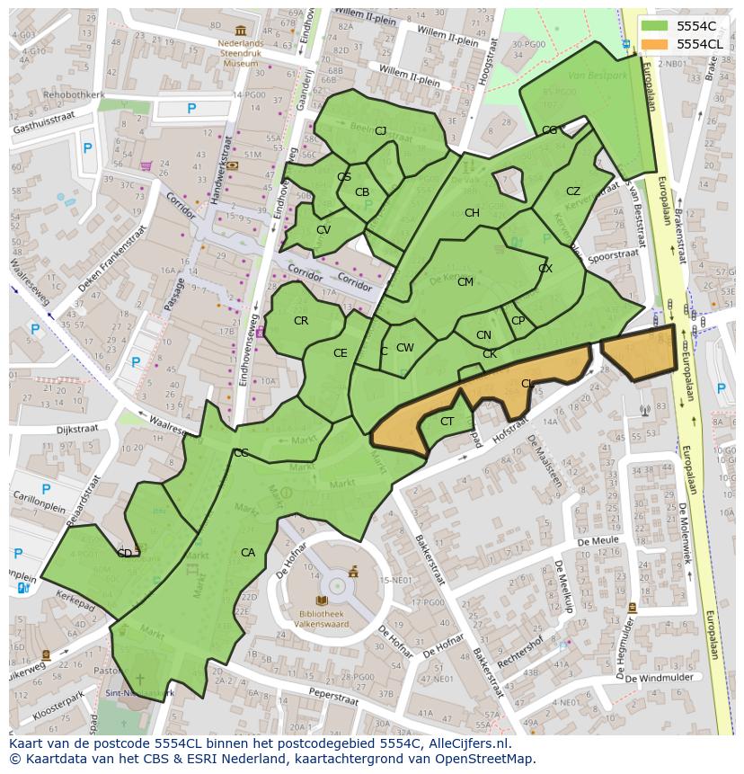 Afbeelding van het postcodegebied 5554 CL op de kaart.
