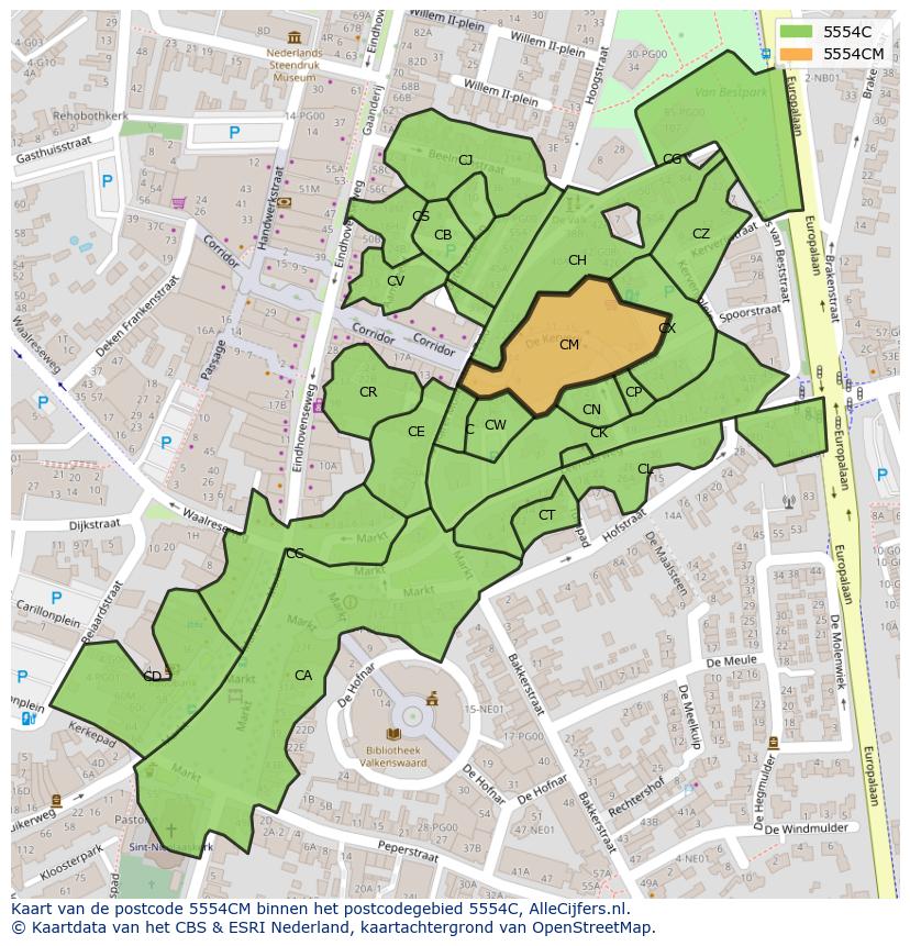 Afbeelding van het postcodegebied 5554 CM op de kaart.