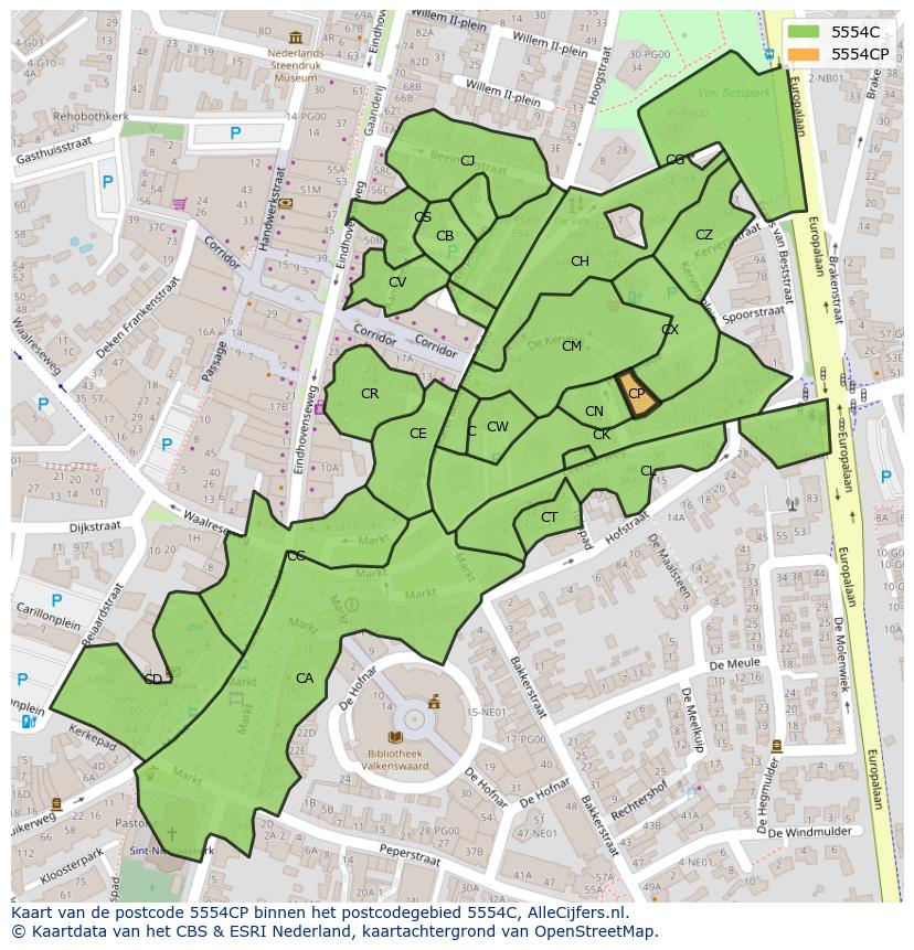 Afbeelding van het postcodegebied 5554 CP op de kaart.