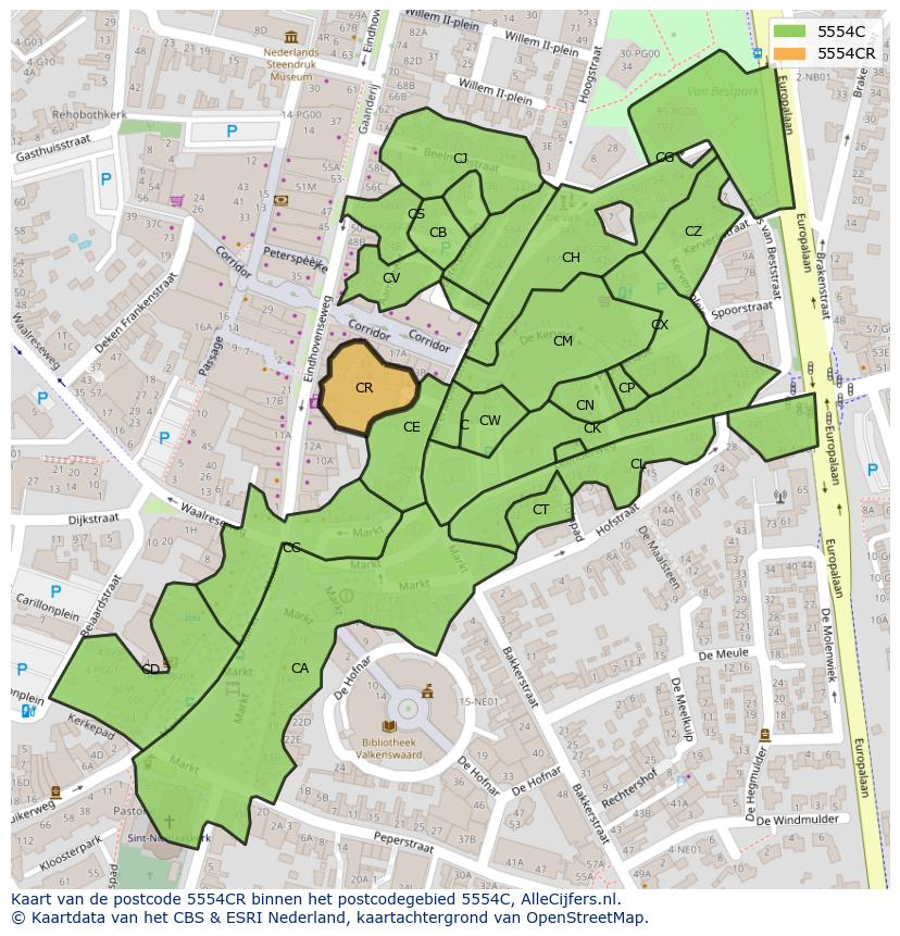 Afbeelding van het postcodegebied 5554 CR op de kaart.