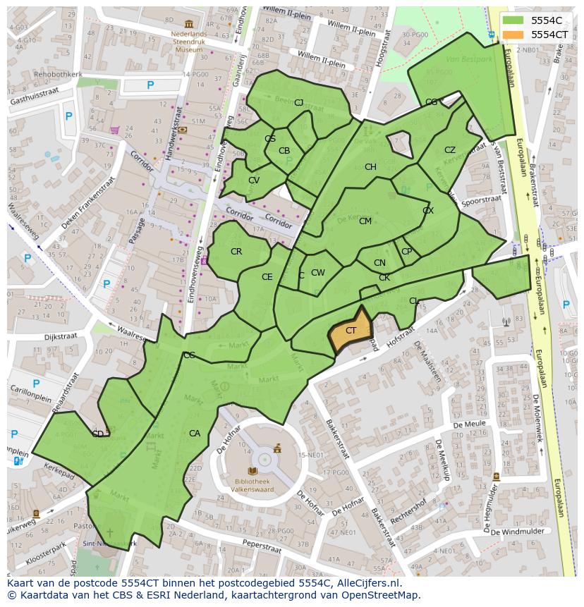 Afbeelding van het postcodegebied 5554 CT op de kaart.
