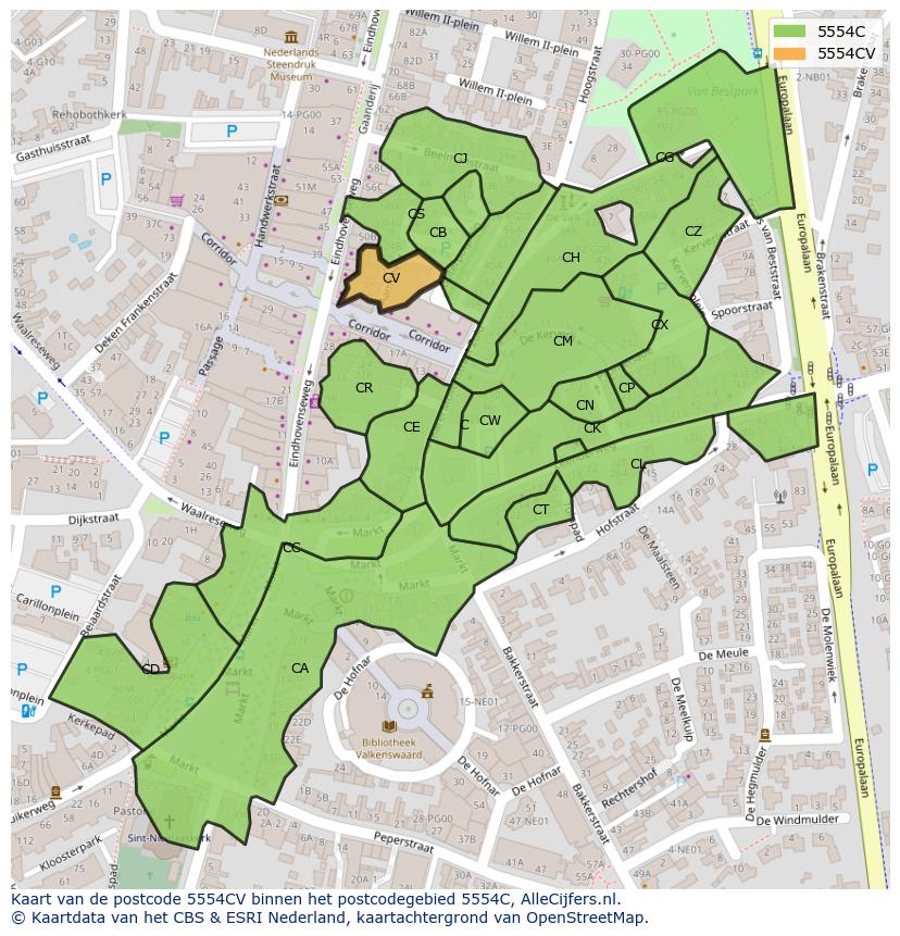 Afbeelding van het postcodegebied 5554 CV op de kaart.