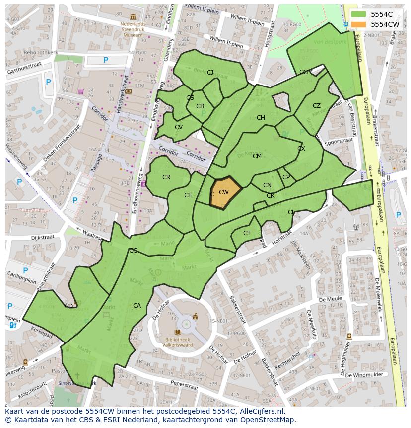 Afbeelding van het postcodegebied 5554 CW op de kaart.