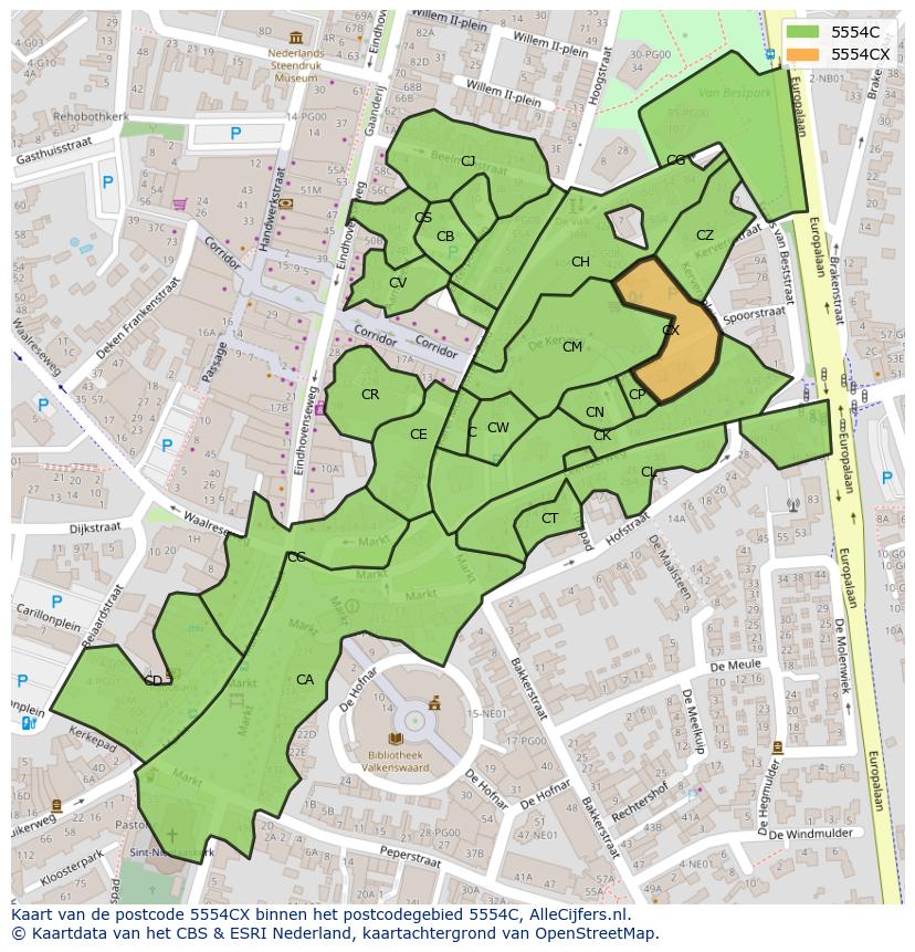 Afbeelding van het postcodegebied 5554 CX op de kaart.