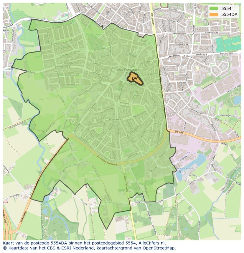 Afbeelding van het postcodegebied 5554 DA op de kaart.