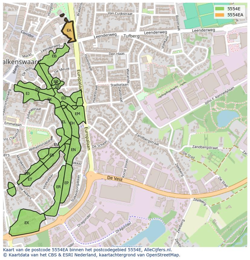 Afbeelding van het postcodegebied 5554 EA op de kaart.