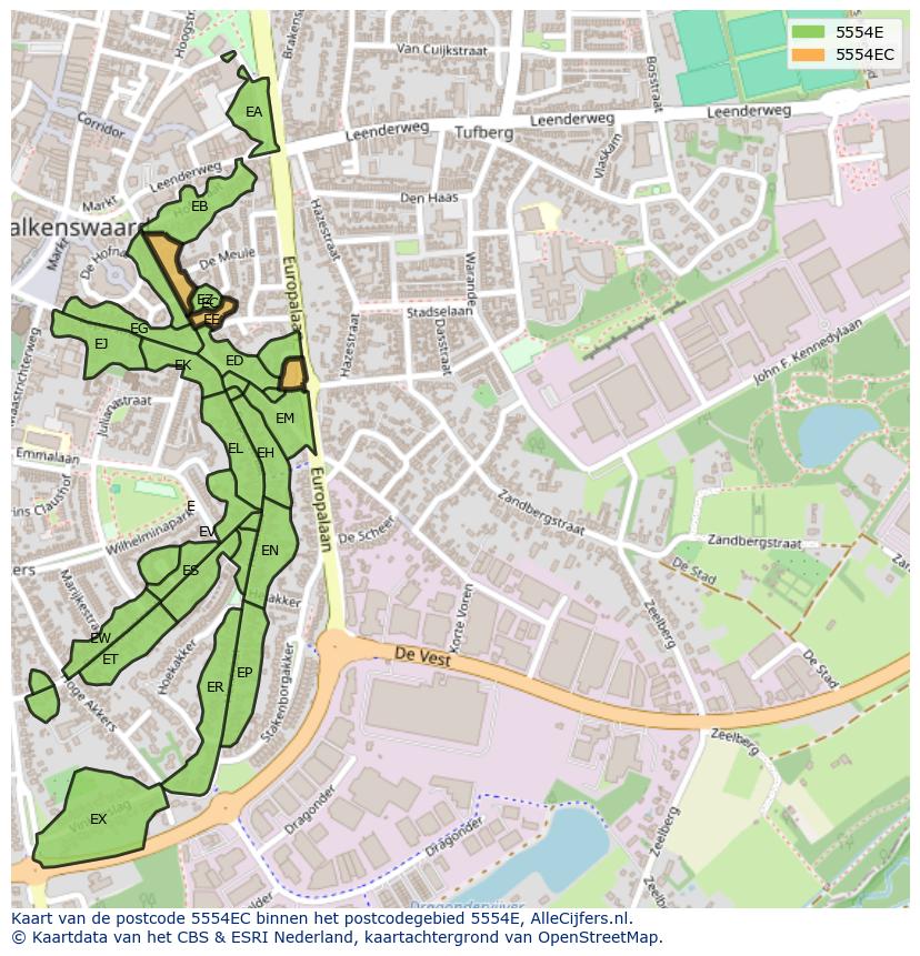 Afbeelding van het postcodegebied 5554 EC op de kaart.