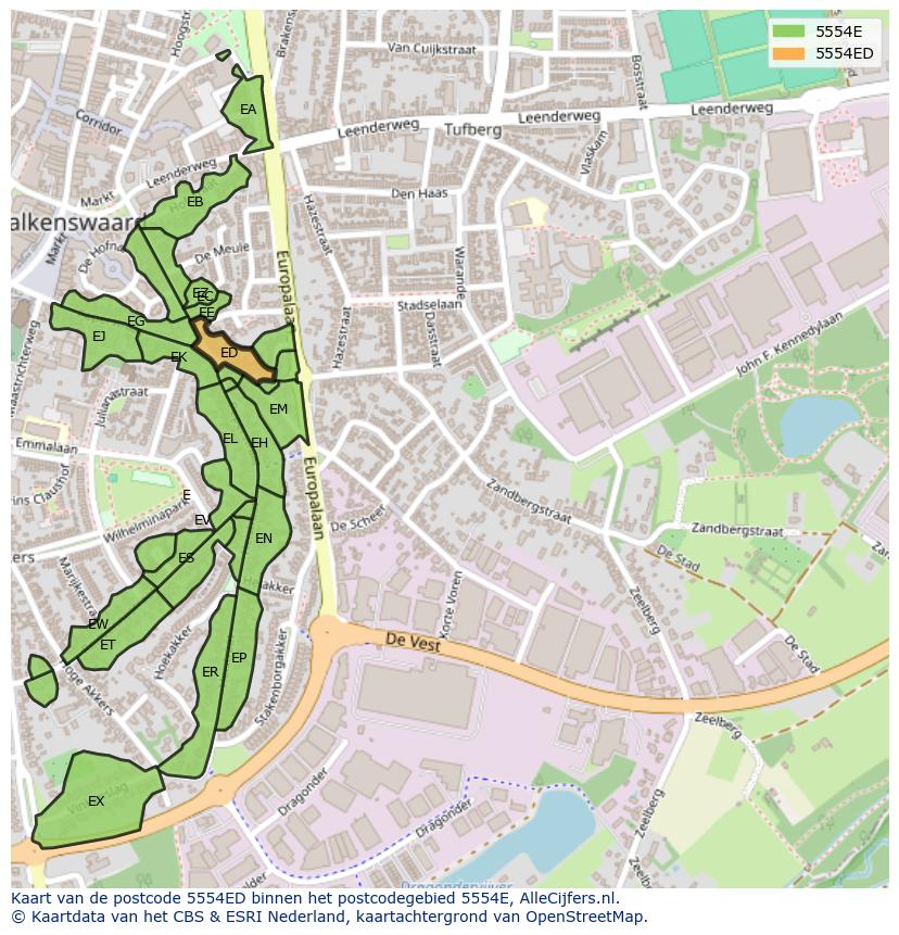 Afbeelding van het postcodegebied 5554 ED op de kaart.