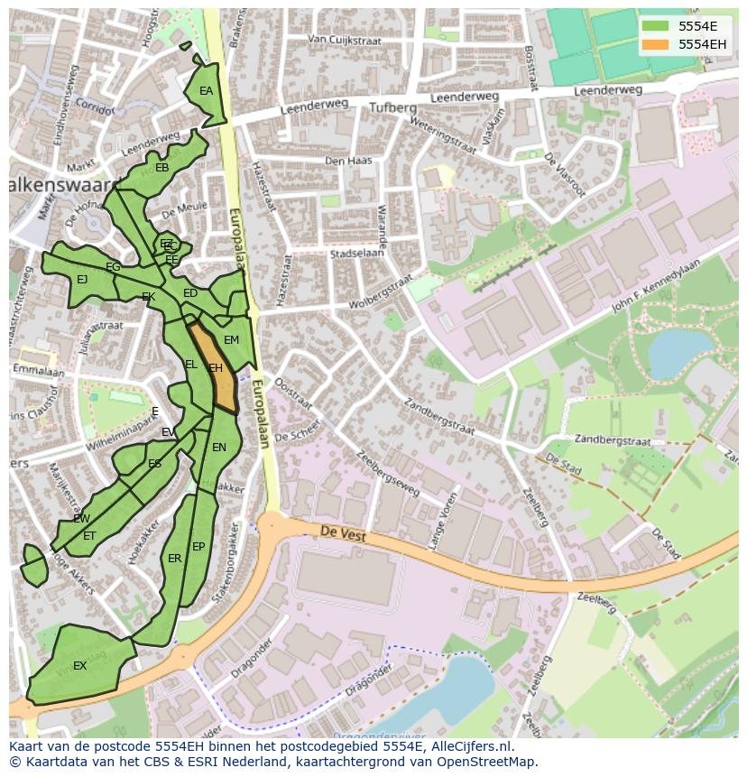 Afbeelding van het postcodegebied 5554 EH op de kaart.