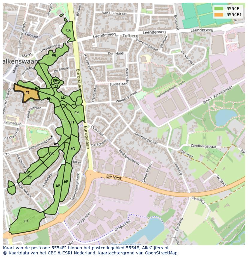 Afbeelding van het postcodegebied 5554 EJ op de kaart.