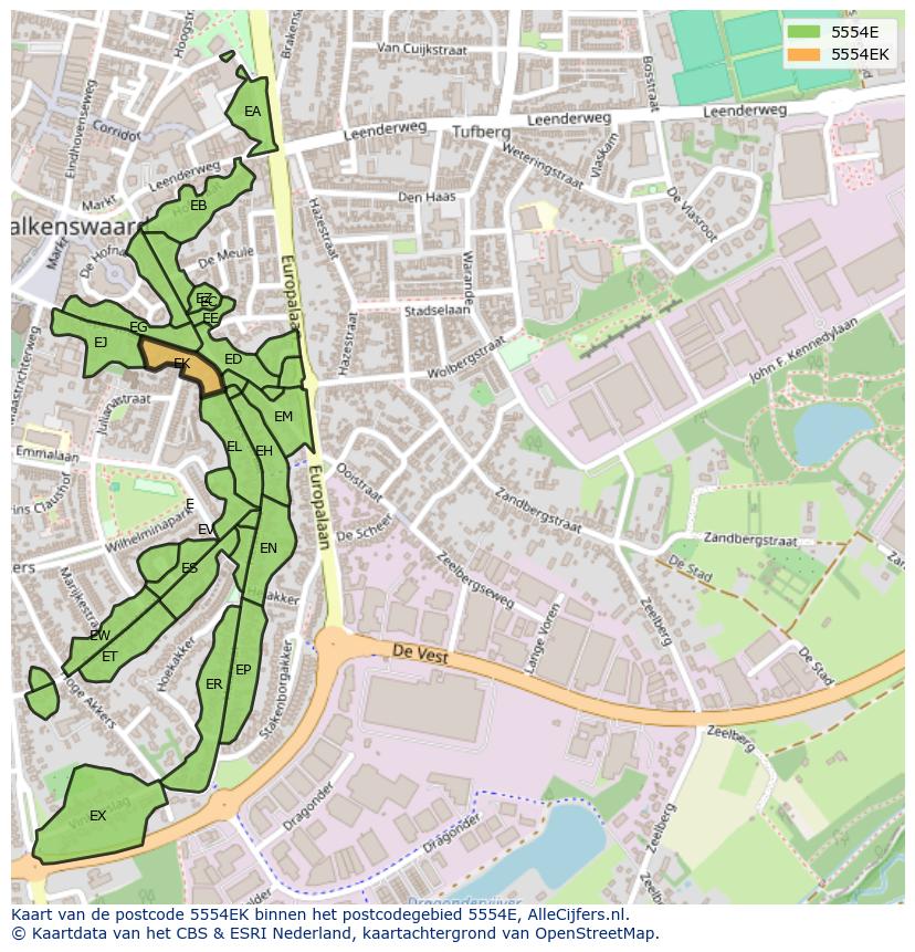 Afbeelding van het postcodegebied 5554 EK op de kaart.