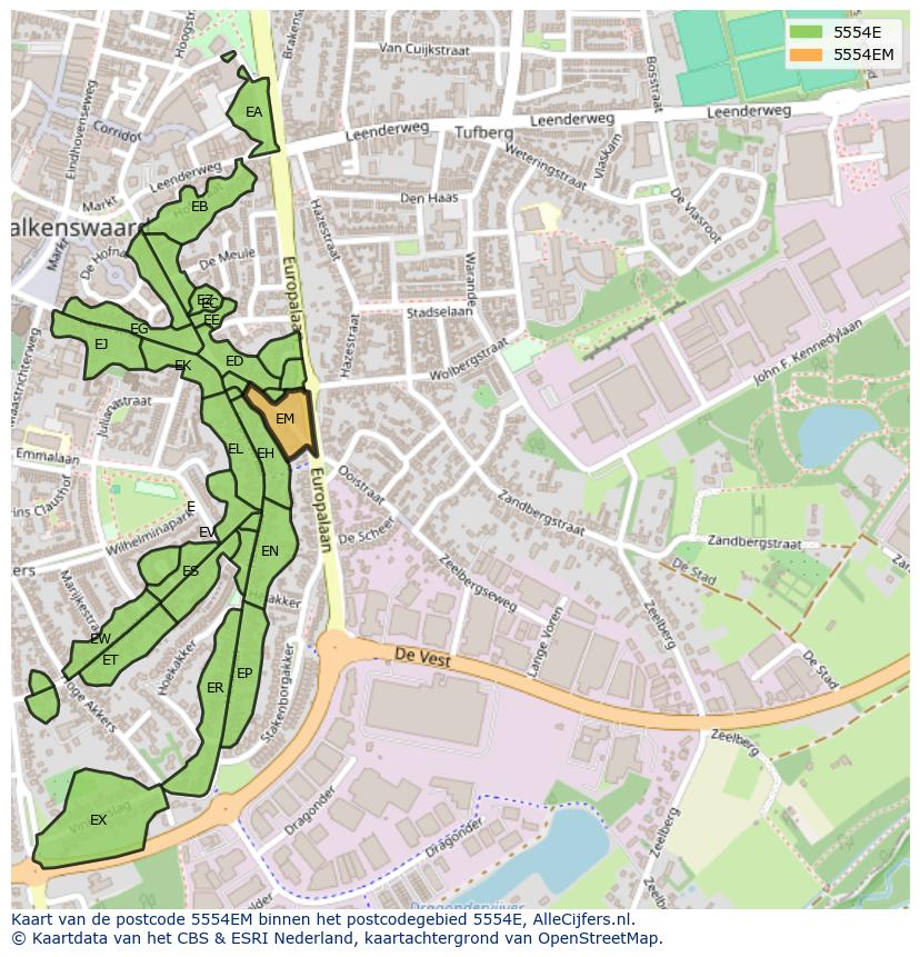Afbeelding van het postcodegebied 5554 EM op de kaart.