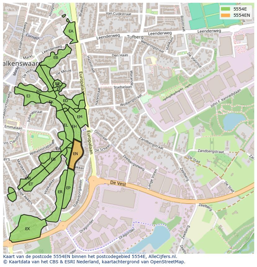 Afbeelding van het postcodegebied 5554 EN op de kaart.