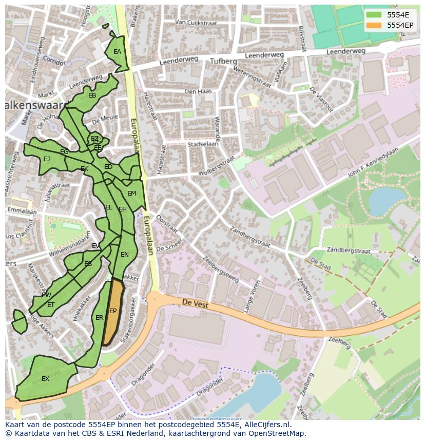 Afbeelding van het postcodegebied 5554 EP op de kaart.