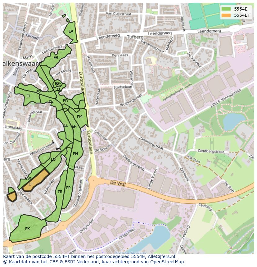 Afbeelding van het postcodegebied 5554 ET op de kaart.