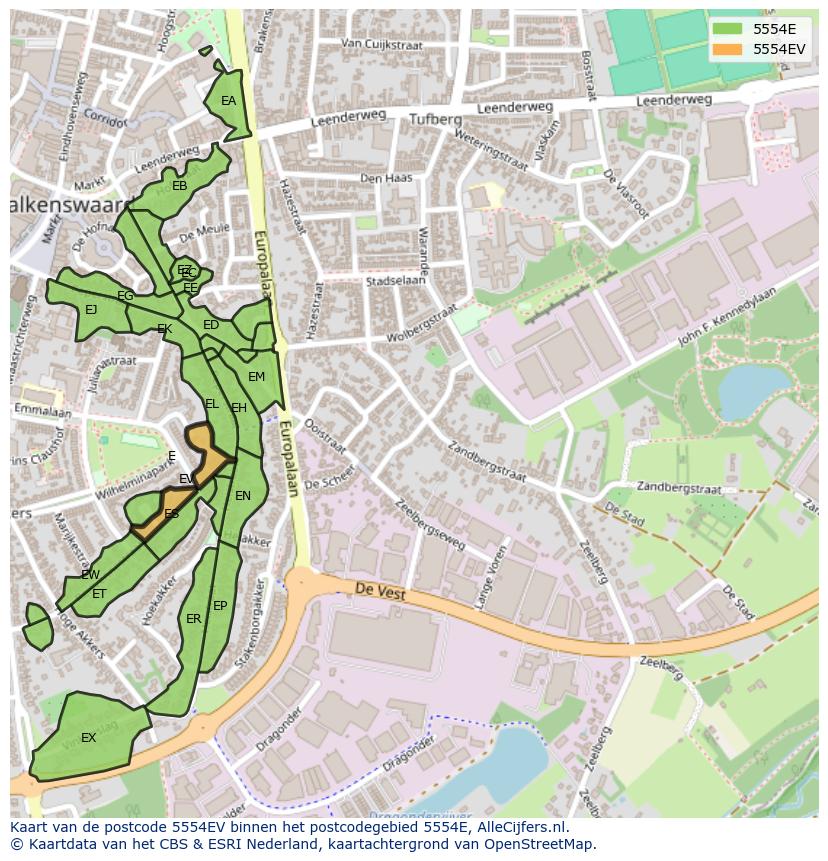 Afbeelding van het postcodegebied 5554 EV op de kaart.