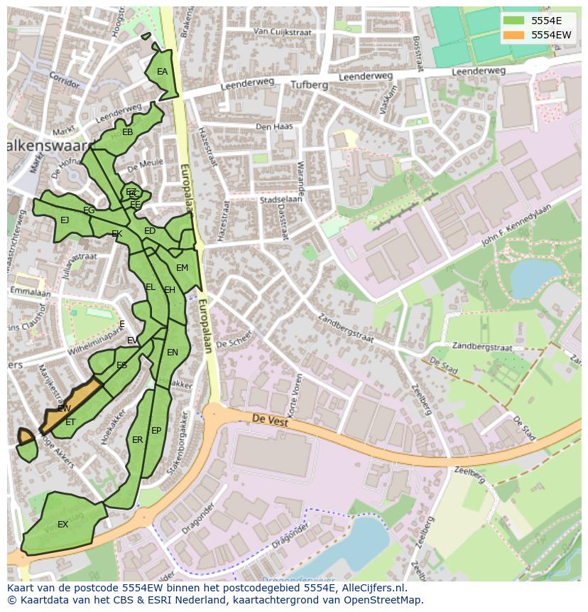 Afbeelding van het postcodegebied 5554 EW op de kaart.