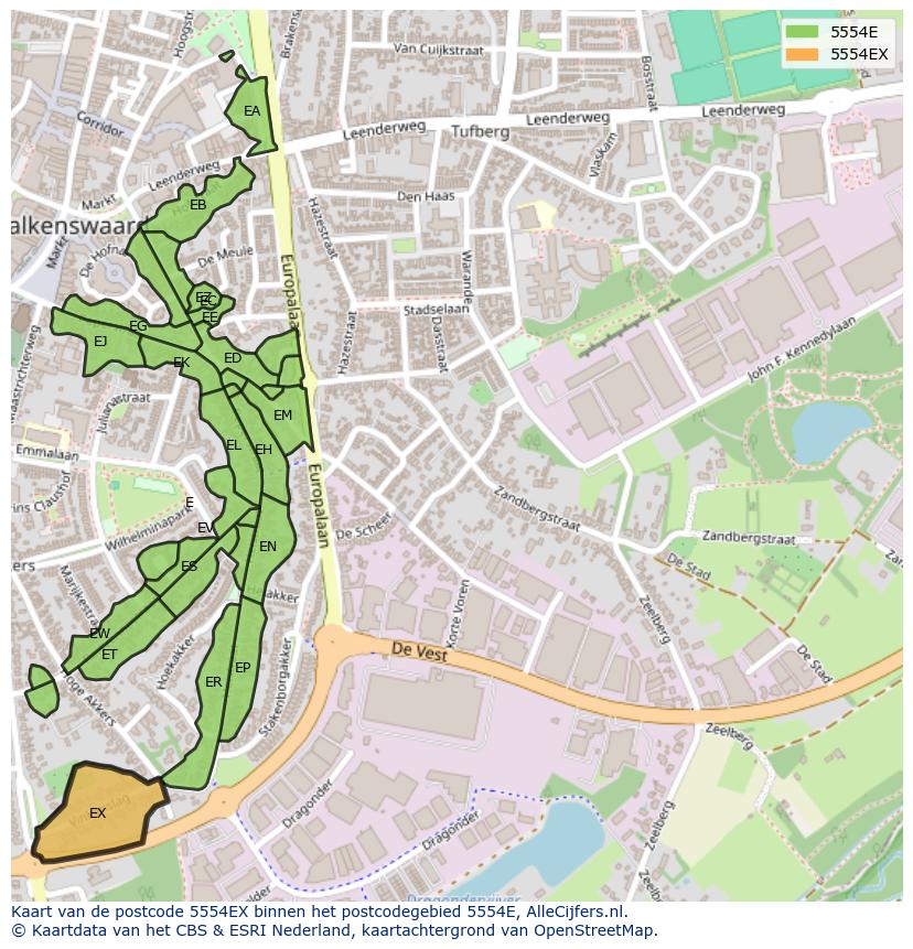 Afbeelding van het postcodegebied 5554 EX op de kaart.