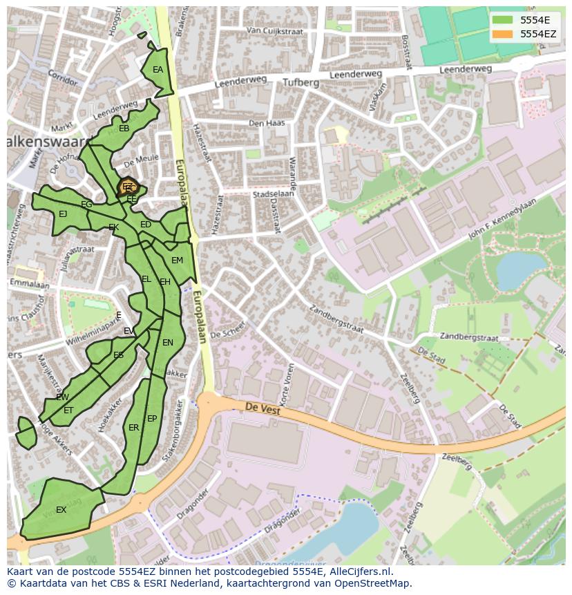 Afbeelding van het postcodegebied 5554 EZ op de kaart.