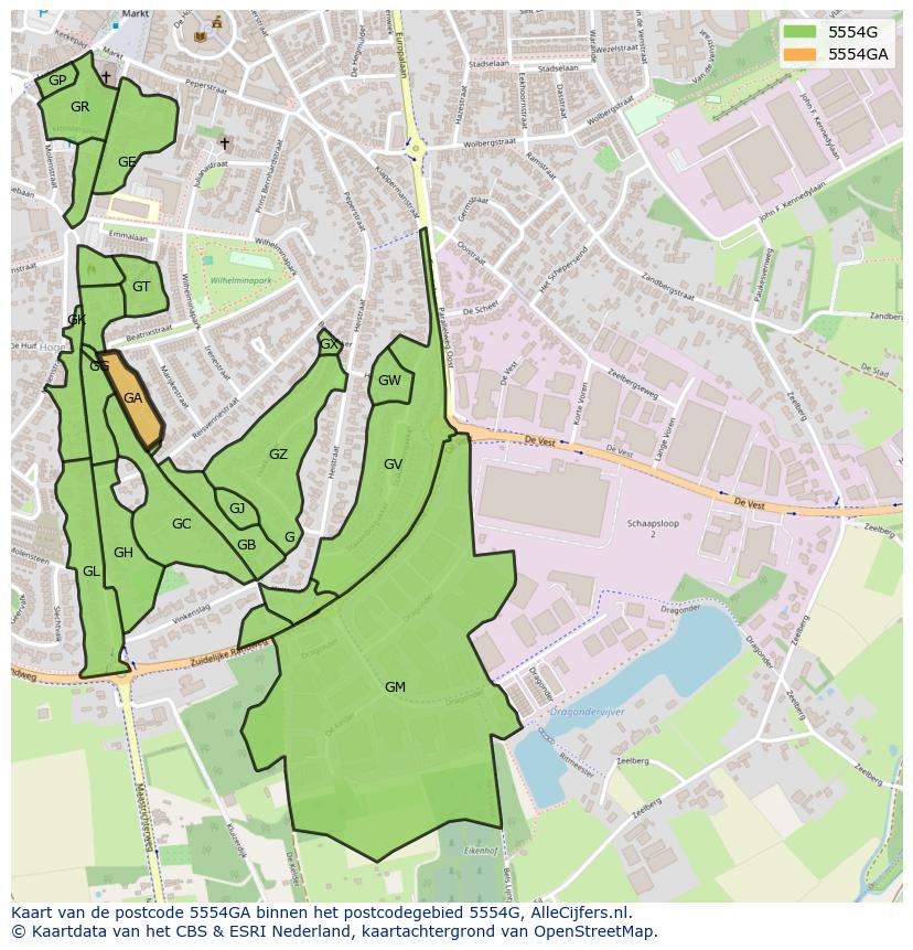 Afbeelding van het postcodegebied 5554 GA op de kaart.