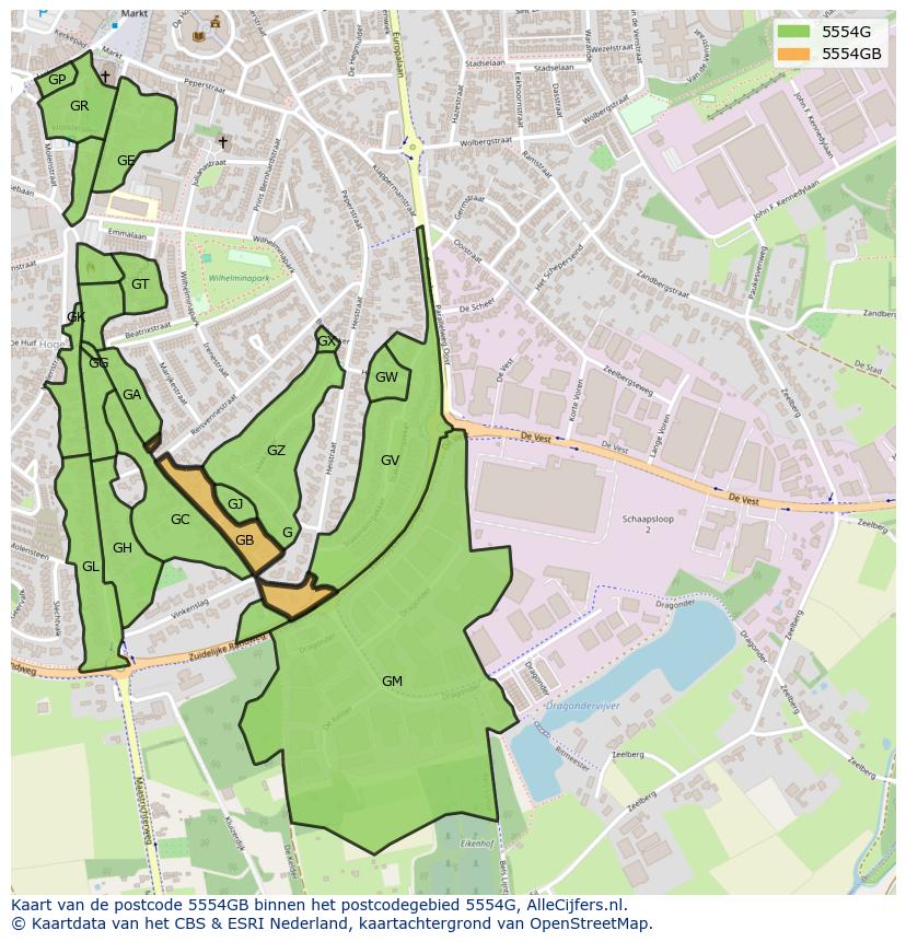 Afbeelding van het postcodegebied 5554 GB op de kaart.